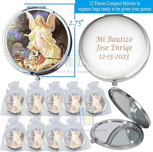 Miniatura 2 de WE Ángel de la guarda (12 piezas) Espejo compacto personalizado para primera comunión, bautizo, bautismo, sabores Mi Bautizo grabado láser
