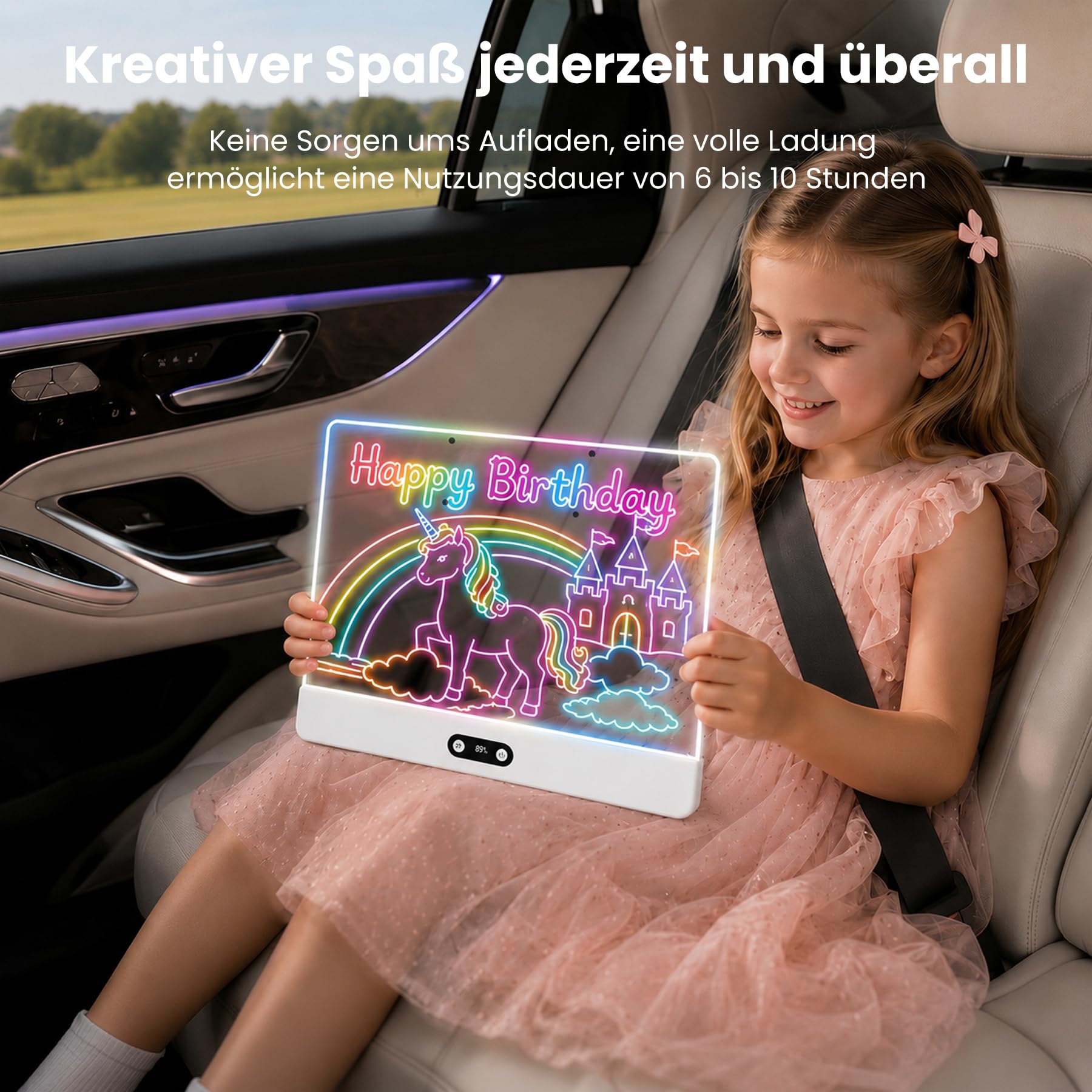 sylvwin LED Zeichenbrett Kinder – Neon Leuchtboard 35×26cm, 8 Farben & 3 Lichtmodi, LED Maltafel Wiederaufladbar, Kreatives Geschenk für Mädchen Teenager ab 6 Jahren Weiß