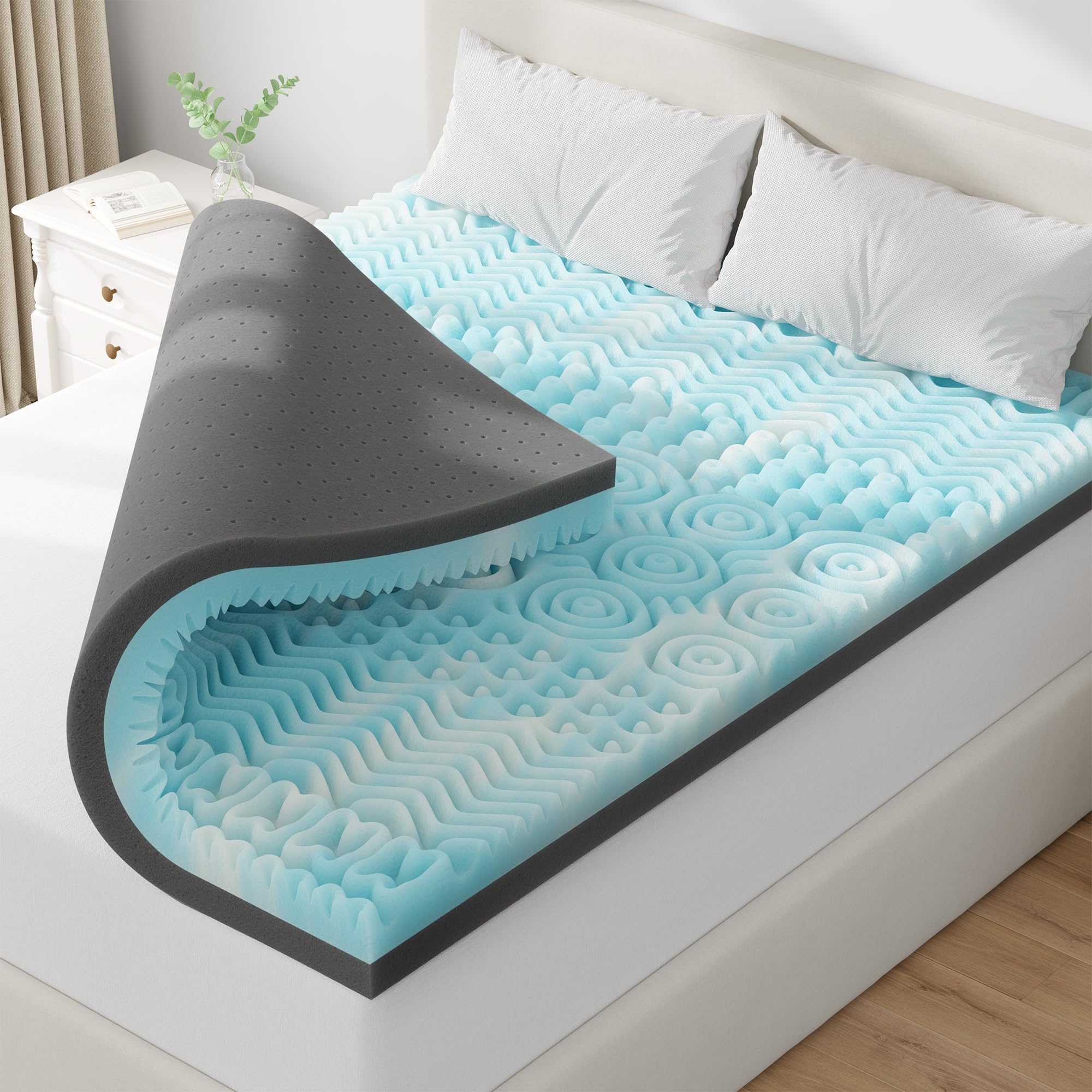 EnHomee 3 Inch King Mattress Topper 7-Zone Memory Foam Mattress Topper with Cooling Gel CertiPUR-US Certified for Pressure