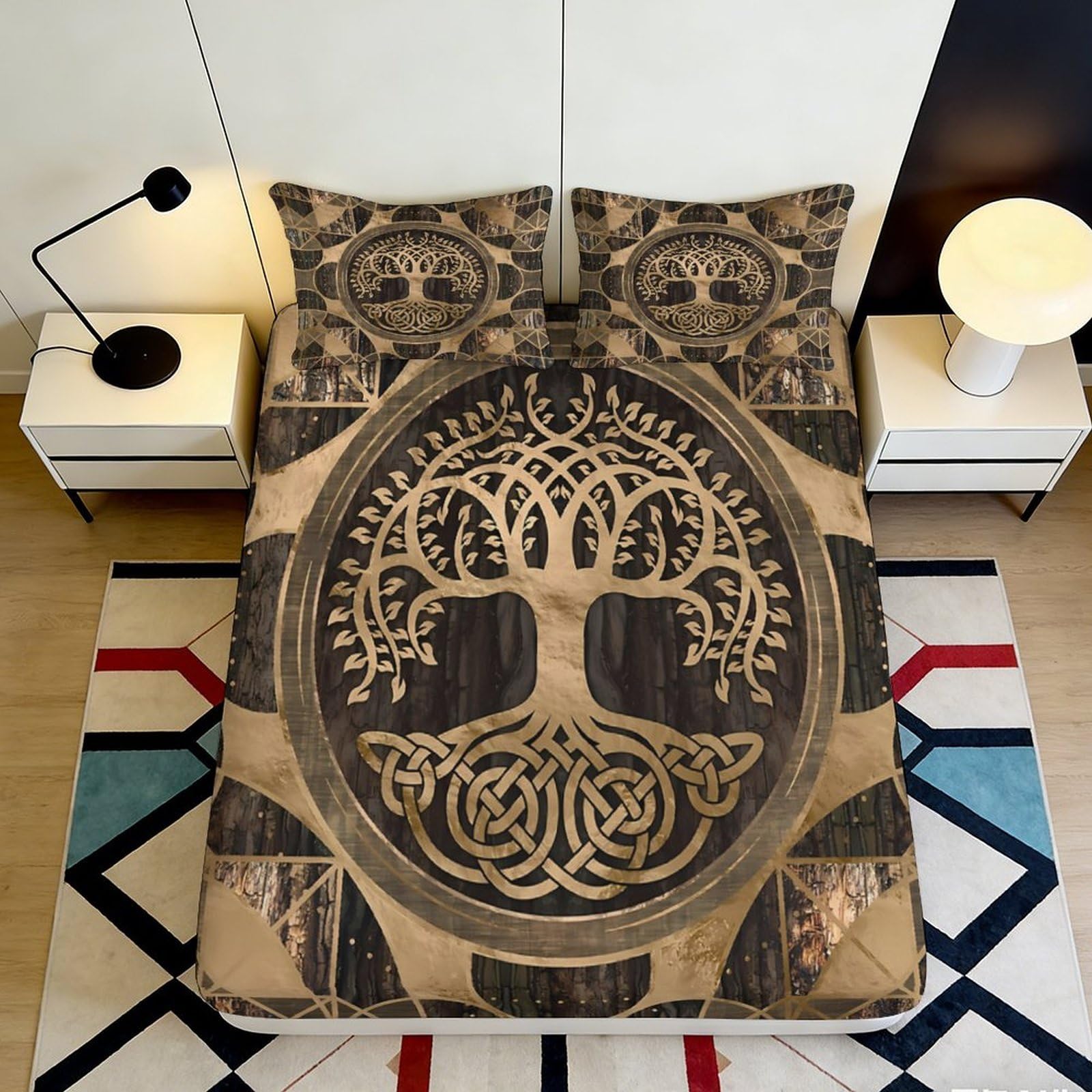 Pnayamiorkfel Style-8 3D Printed Celtic Tree Fitted Sheet Microfiber Soft Breathable Norse Roots Bed Cover For Bedroom Dorm Decor 90X200x25cm