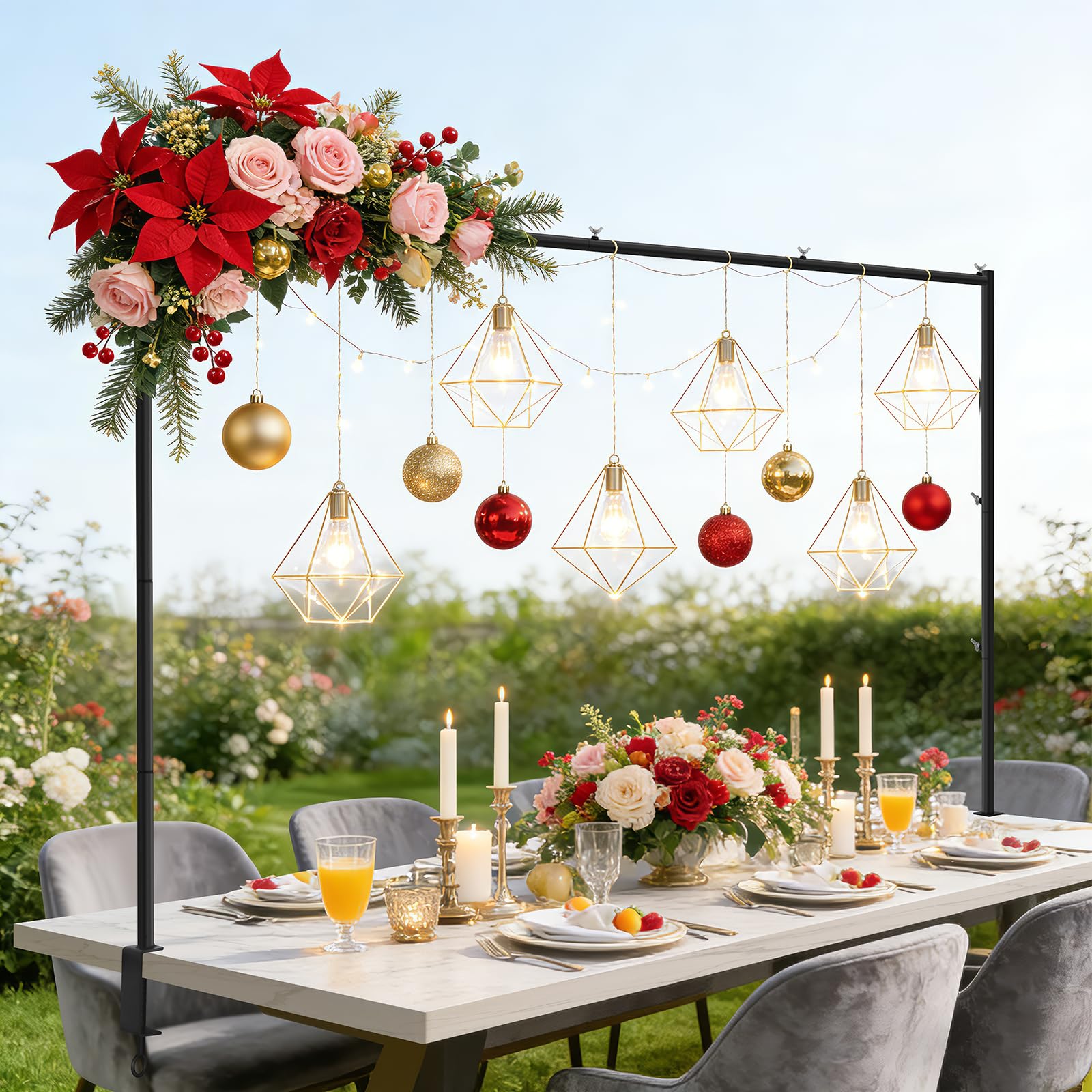 Mittimiya Barra de Mesa Ajustable de 73-280 cm, Arco MetáLico para Mesa con Abrazaderas, Barra Decorativa para Mesa para Bodas, CumpleañOs, Aniversarios, San ValentíN, Decoraciones para Fiestas