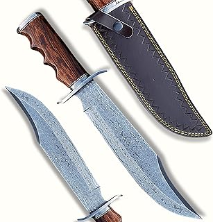Handmade Damascus Hunting Knife - Fixed Blade Bowie Knife with Leather Sheath 14 Inch 3558 - JNR Traders