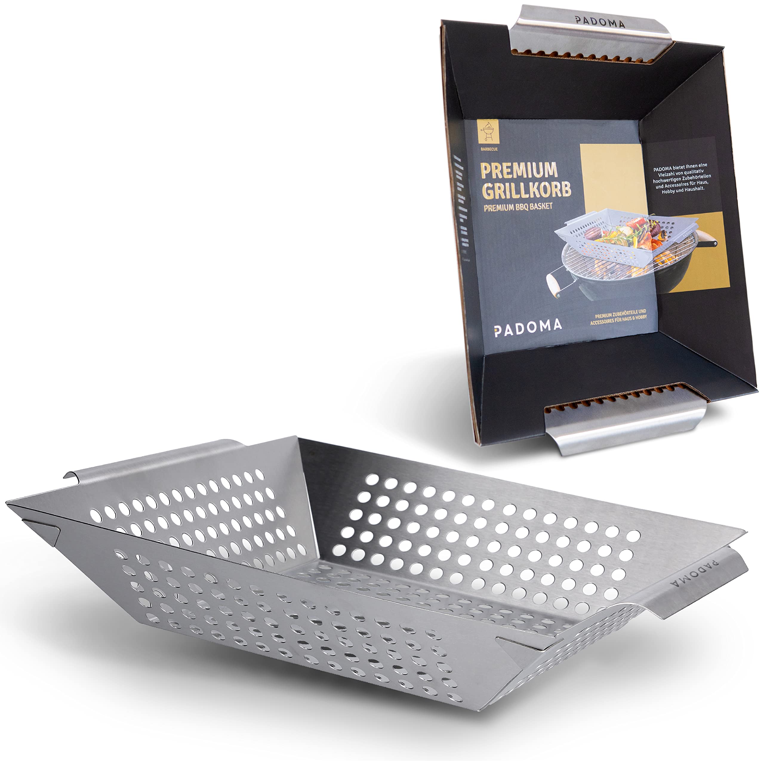 cestino per barbecue in acciaio inox, per barbecue con manici ergonomici e distribuzione uniforme del calore, per verdure, a gas, per alimenti e lavabili in lavastoviglie