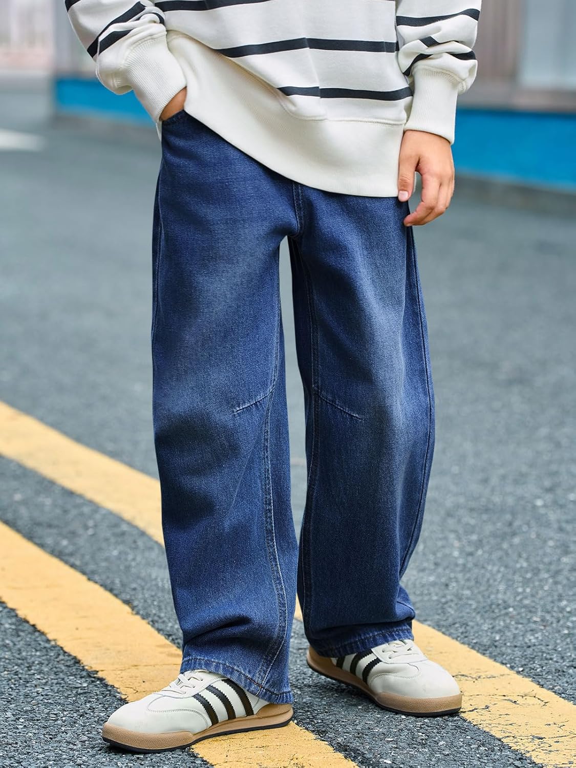 Haloumoning Boys Casual Straight Leg Baggy Jeans Kids Elastic Waist Loose Denim Pants with Pockets 5-14 Years - Image 2