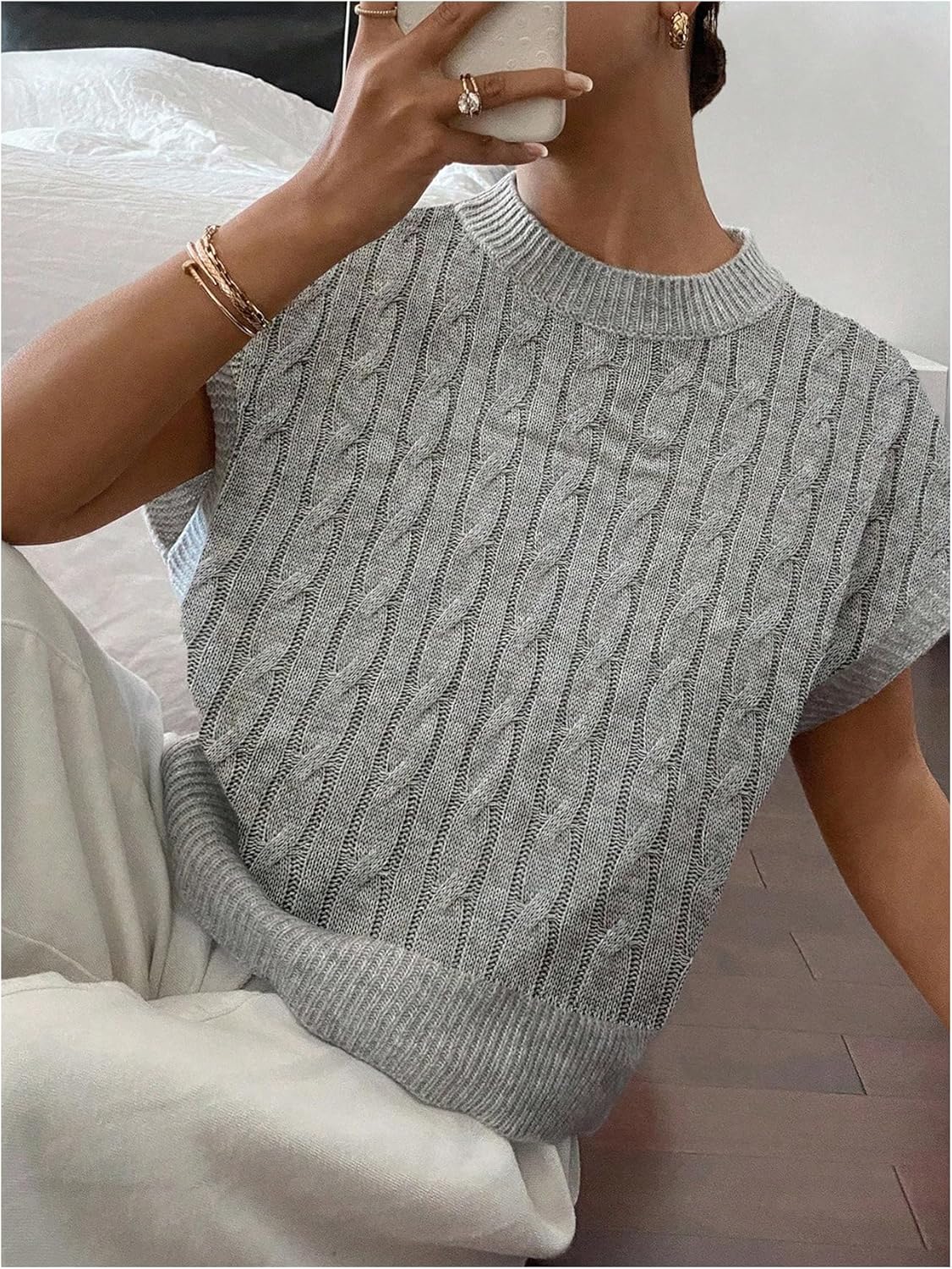 SOLY HUX Women's Short Sleeve Sweater 3D Floral Sweaters Pullover Tank Tops Knit Vest Trendy Fashion Clothing - Image 4