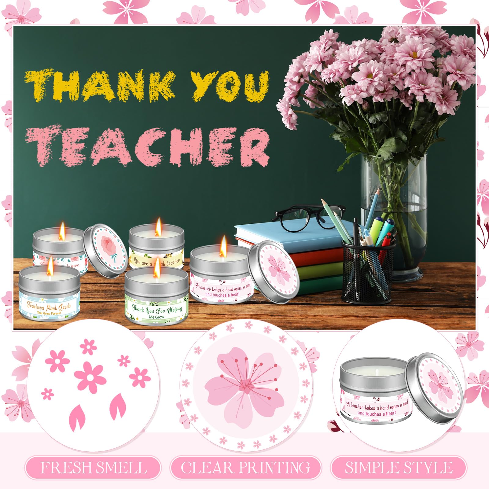 Zhengmy 8 Packs Teacher Appreciation Gifts Scented Candle Set Scented Aromatherapy for Teacher, Teachers Day Gifts, Teacher Thank You Gifts, Back to School Gift, 2.47 Oz