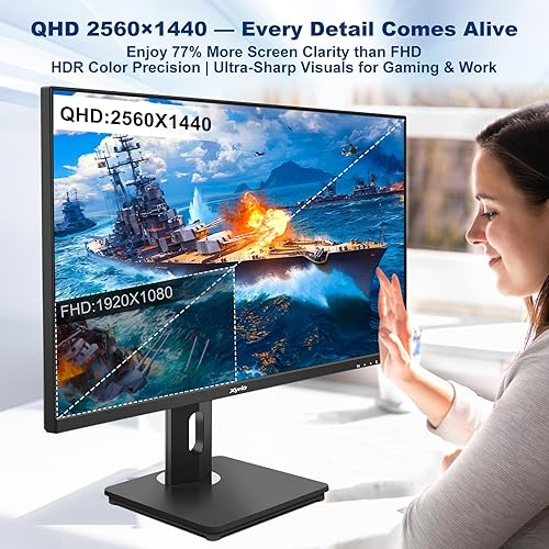 Miniatura 6 de Monitor de pantalla táctil, monitor de pantalla táctil de 27 pulgadas QHD 2560 x 1440 100Hz, monitores de pantalla táctil con 10 puntos táctiles,