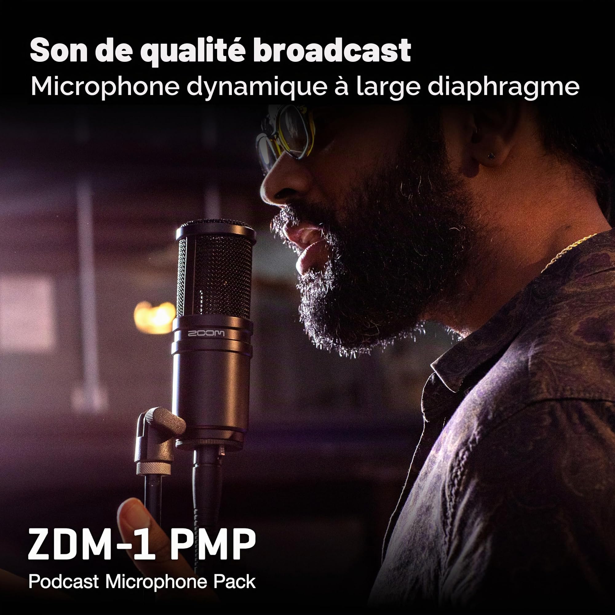 Zoom ZDM-1 Lot de micros pour baladodiffusion, microphone dynamique, casque, trépied, pare-vent, câble XLR, pour l'enregistrement de podcasts