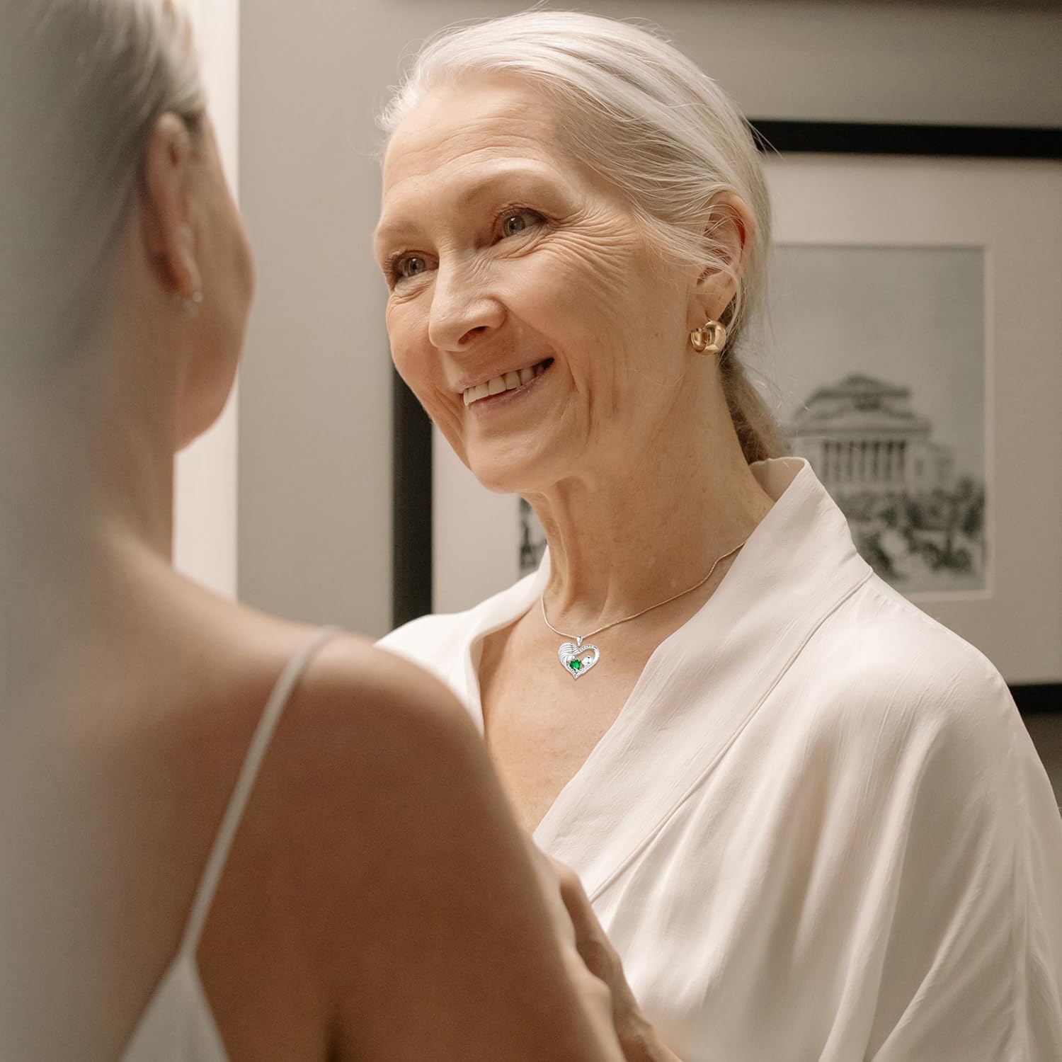 FANCIME Mom Birthstone Necklace Mother and Child Love Heart Necklace I Love You Mom Gifts Mothers Day Birthstone Jewelry Gifts for Grandmother Women Wife, 16"+2" Inches - Image 3