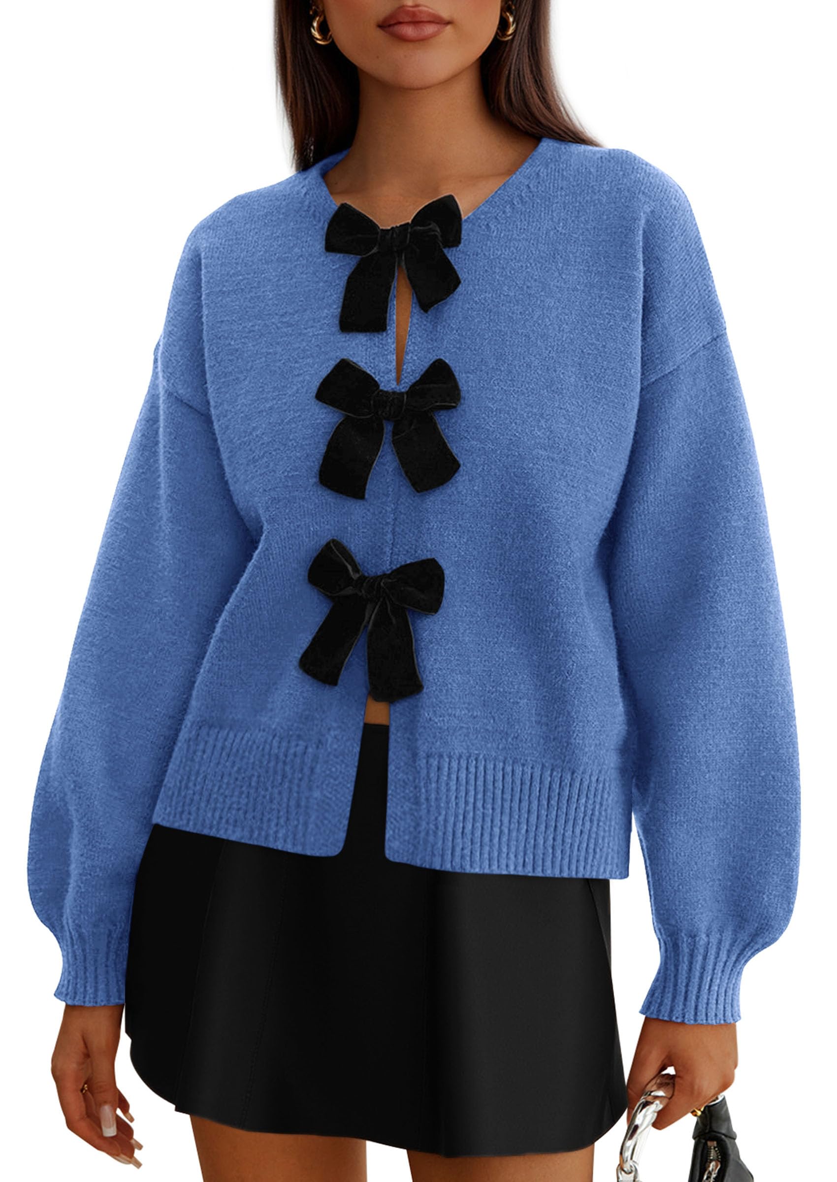 PRETTYGARDEN Cardigan Sweaters for Women Fall Fashion 2026 Bow Tie Front Long Sleeve Knit Sweater Tops Cute Winter