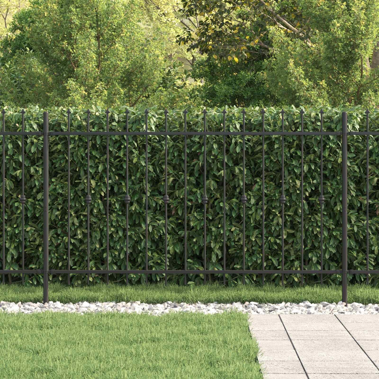 Spießzaun Asten Schwarz aus pulverbeschichtetem Stahl 200 x 166 cm mit Speerspitze Zaunelement für Gartenzaun Sichtschutz und Sicherheit im Außenbereich Terrasse und Vorgarten