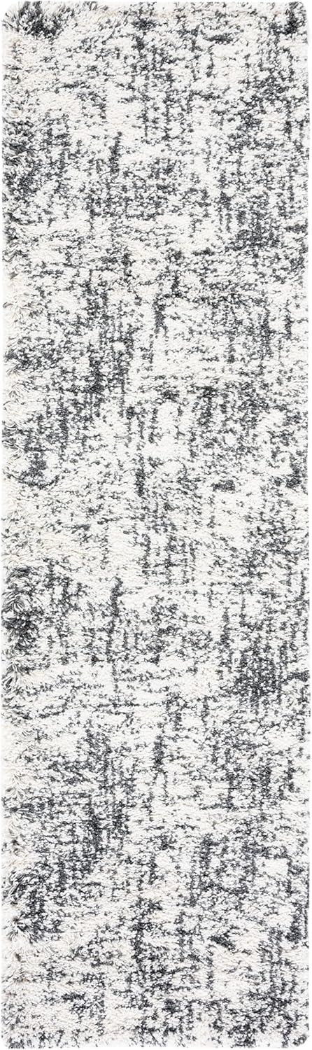 SAFAVIEH Hudson Shag Collection Runner Rug - 2'3" x 8', Ivory & Dark Grey, Modern Abstract Design, Non-Shedding & Easy Care, 2-inch Thick Ideal for High Traffic Areas in Living Room, Bedroom (SGH294A)