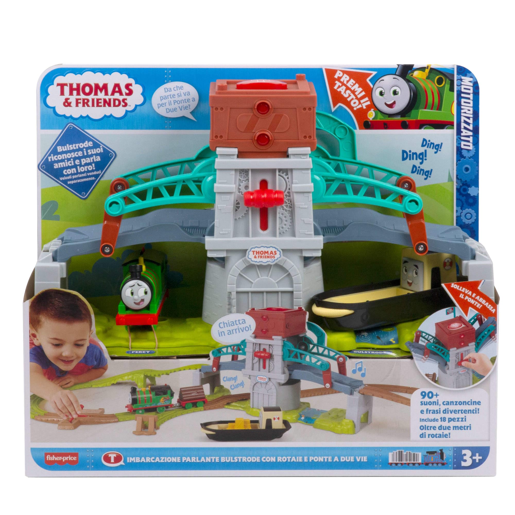 Thomas & Friends - Bulstrode e Ponte direzionabile, playset Pista di 2.4 Metri con Locomotiva Percy Inclusa, Ponte Mobile con Pulsante per attivare i Suonii, 3+ Anni, HYR82