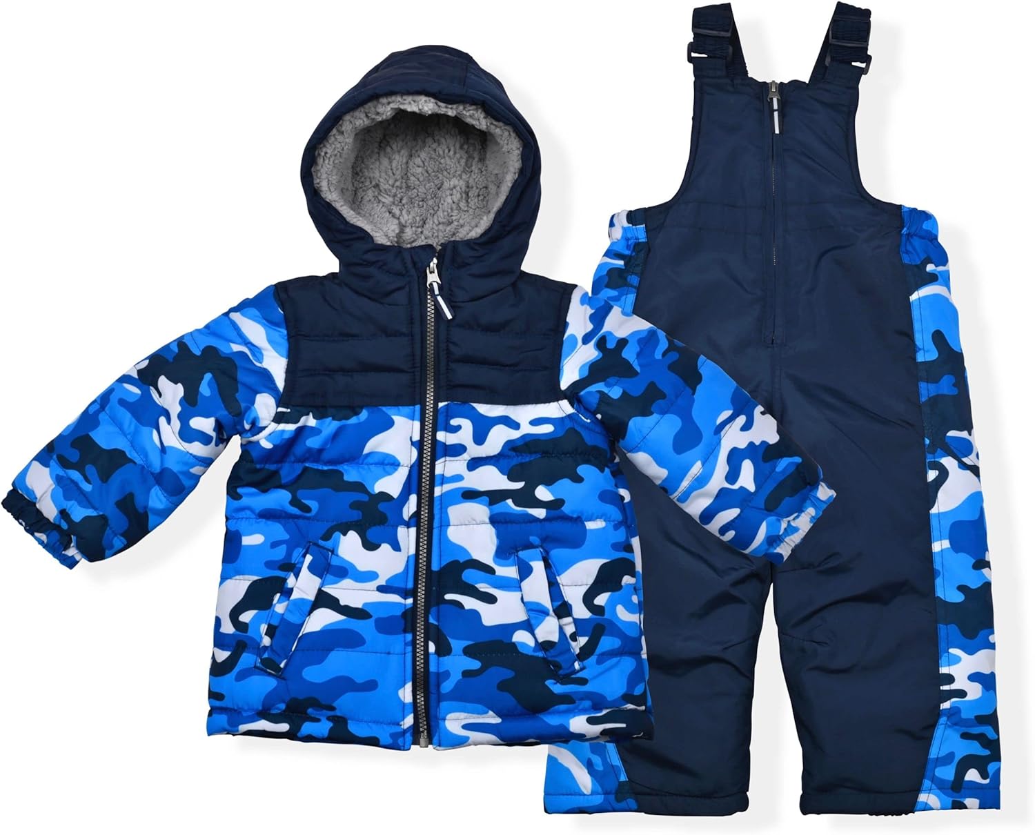 Arctic Quest boys Ski Jacket and Snowbib Snowsuit Set 2 Piece Quilted Zip Up Jacket and Overall Snowsuit Set