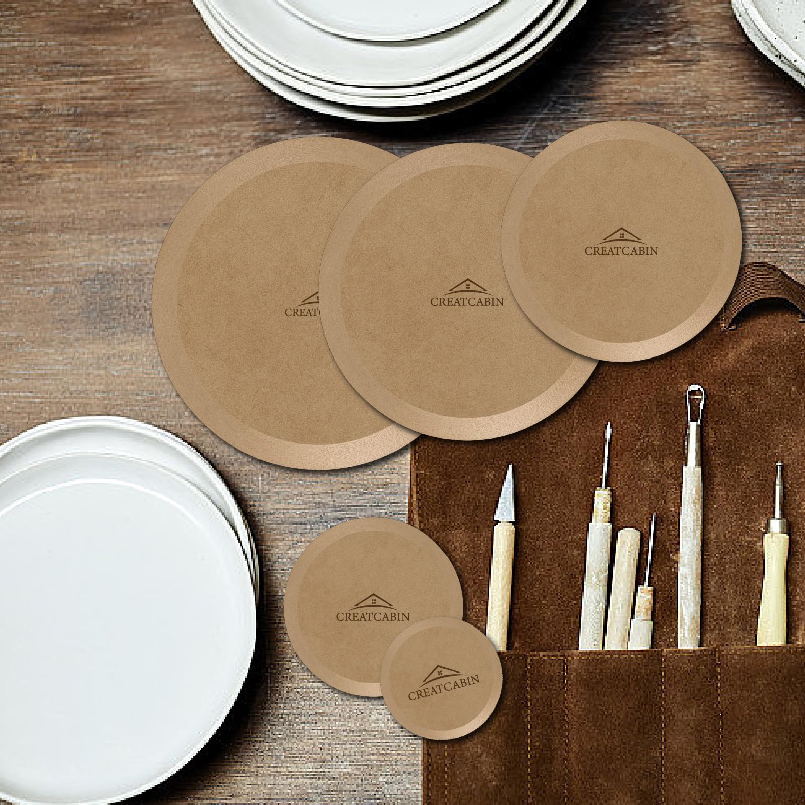 CREATCABIN 5 Stück Runde Töpferformen Keramikplatten Formformen 5 Größen Holz Töpferformen Ton Töpferformwerkzeuge MDF Keramik Schalen Teller Slump Form Für Handbauplatten DIY Bastelbedarf
