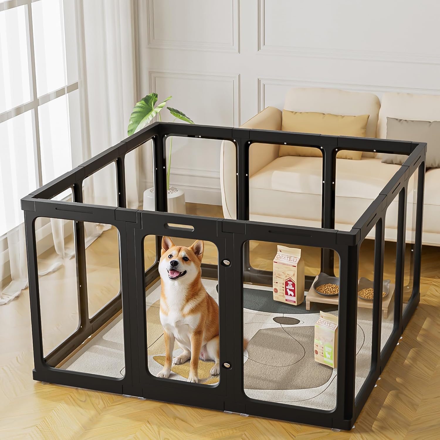 Jalove 30-Inch Acrylic Small Pet Playpen Kit with Door & Connectors