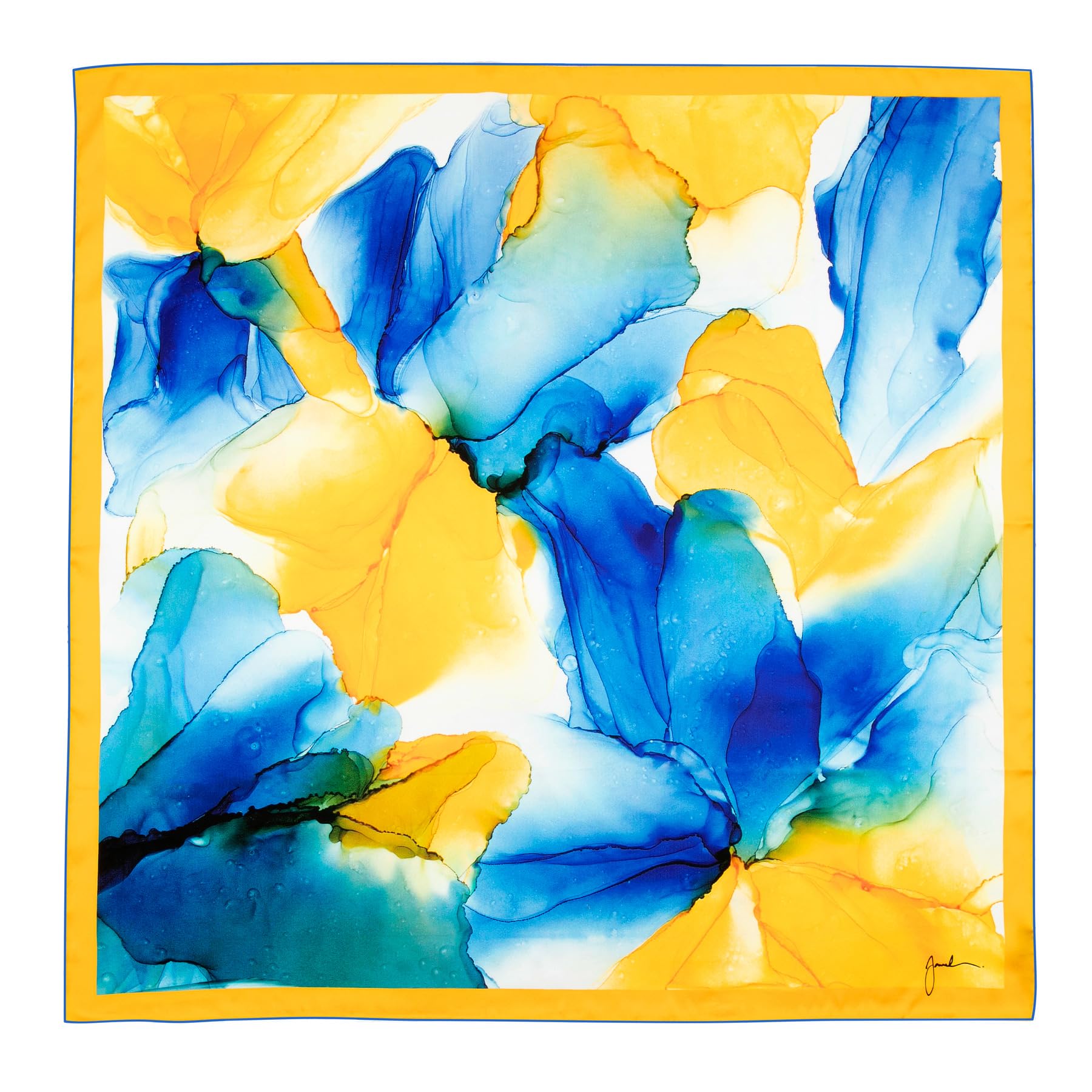 Hamzah Carré de Soie pour Femme | Foulard en Soie Satin 90x90 cm | Motif Abstrait Fluid Art | Impression Double Face & Reversible | Bords Cousus à la Main | Idée Cadeau Élégante