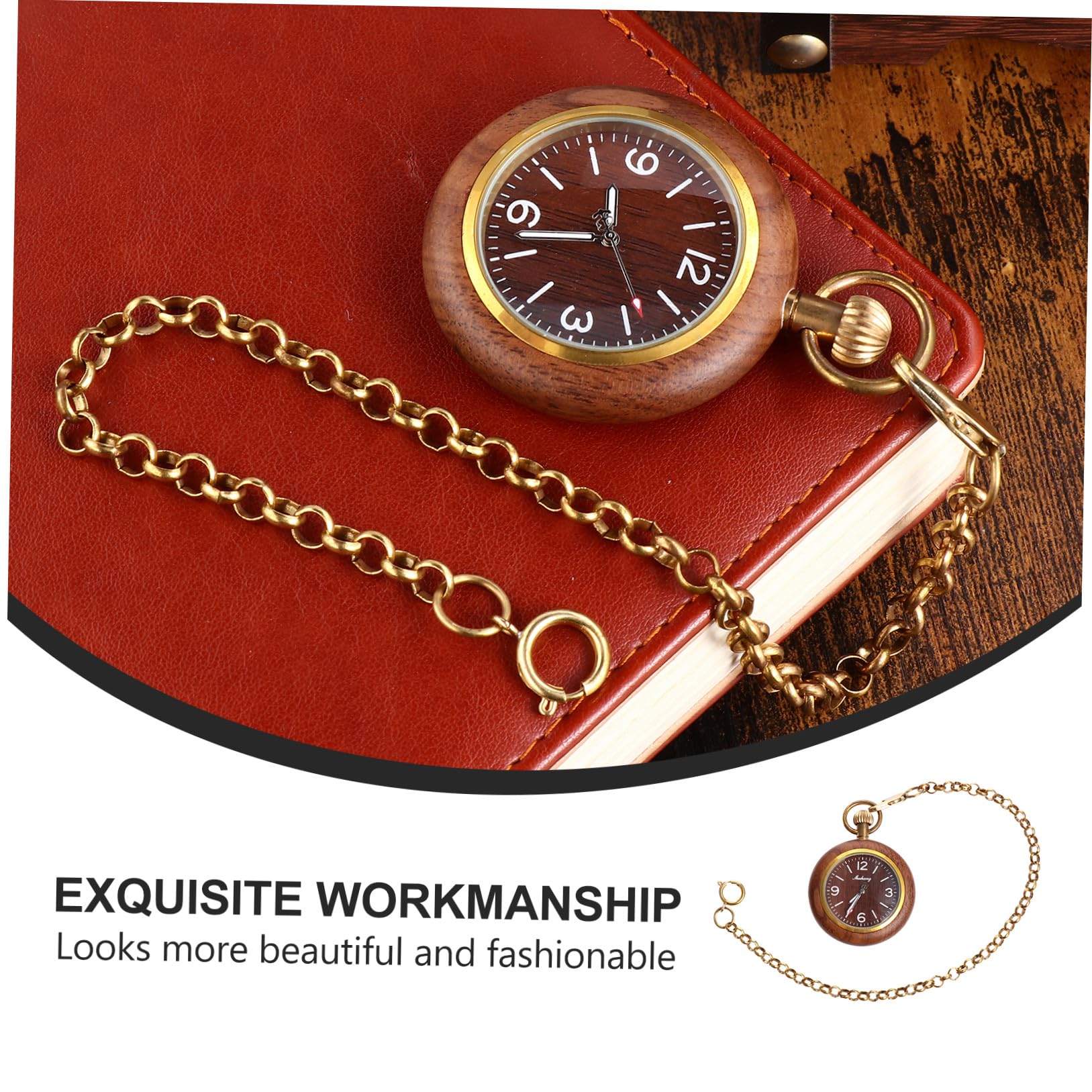 GALPADA Reloj de Bolsillo Vintage de Cuarzo y Aleación Esfera Numérica de Madera de Ébano, Diseño Retro para Hombres y Mujeres, Accesorio Clásico para Uso Diario, Tamaño Varios Estilos