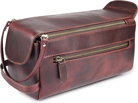 LEATHER VILLAGE Genuine Leather Toiletry Bag For Men & Women, Mahogany
