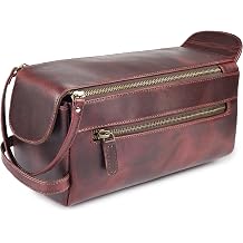LEATHER VILLAGE Genuine Leather Toiletry Bag For Men & Women, Mahogany