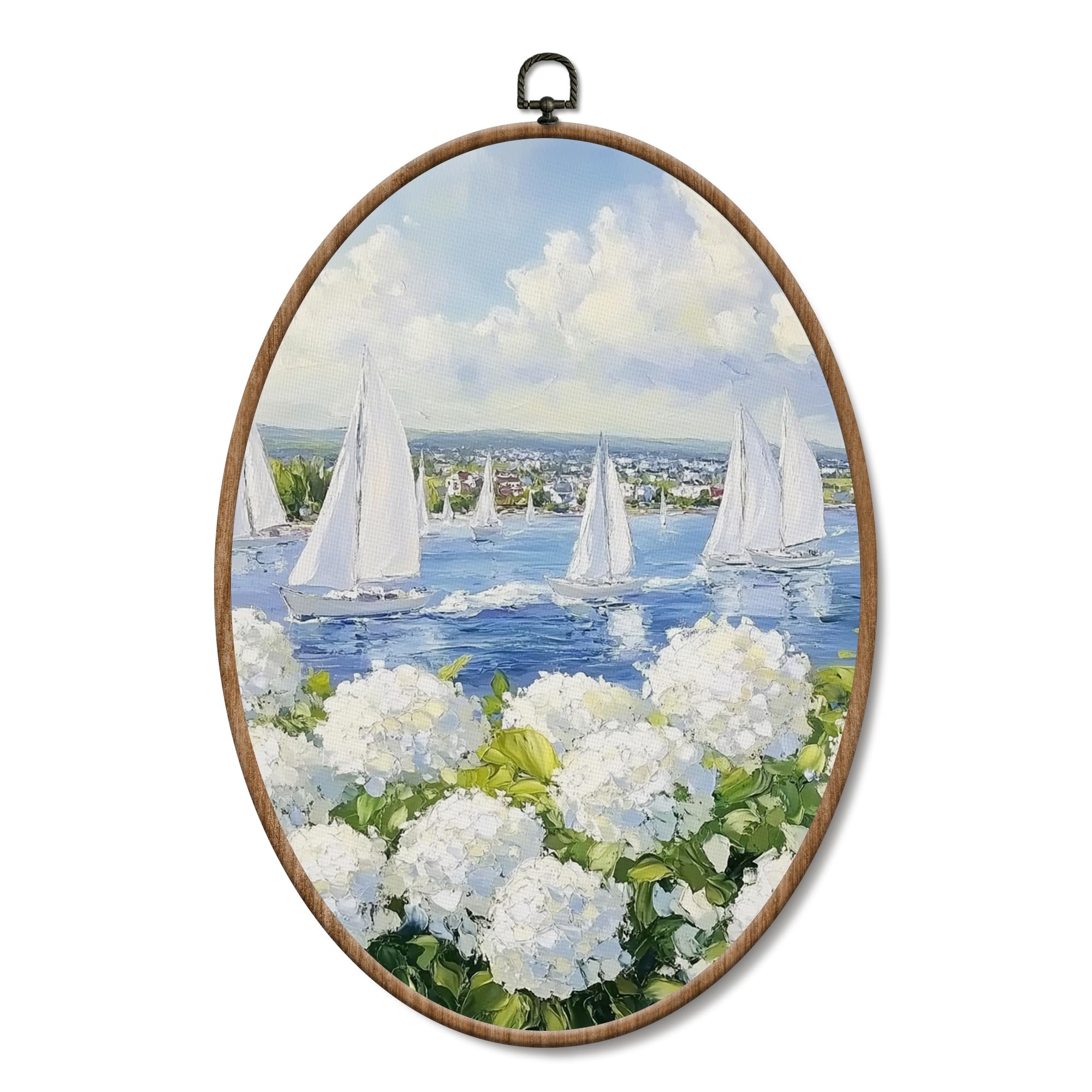 オーストラリアにて購入　船結び目アート アンティーク　額　インテリアアート作品 Amazon.com: Yorhifa Vintage Hydrangea Sailing Ship Framed Wall Art
