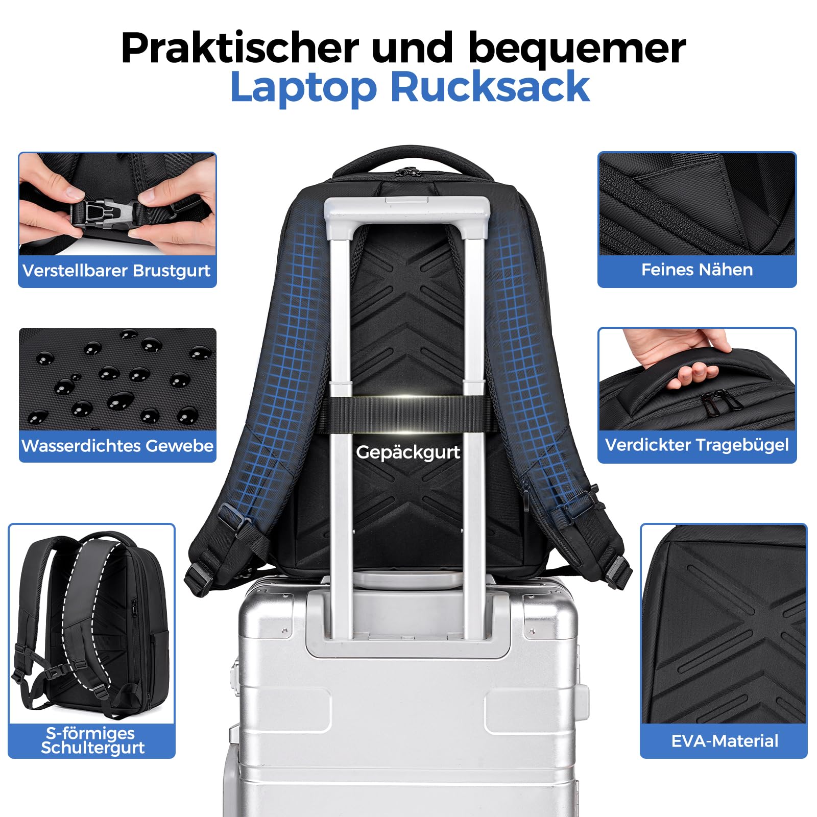 Fenree.geer Rucksack Herren –Handgepäck Rucksack 17.3-Zoll Laptop Rucksack Erweiterbar (Wasserdicht & Anti-Diebstahl) – Elegante Laptoptasche für Büro, Reisen, Pendeln und Schule – Unisex Design