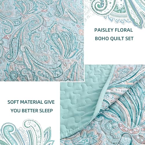 Miniatura 5 de DJY Juego de edredón de cachemira azul, tamaño King, juego de colcha bohemia de 3 piezas, microfibra suave y ligera, ropa de cama con estampado