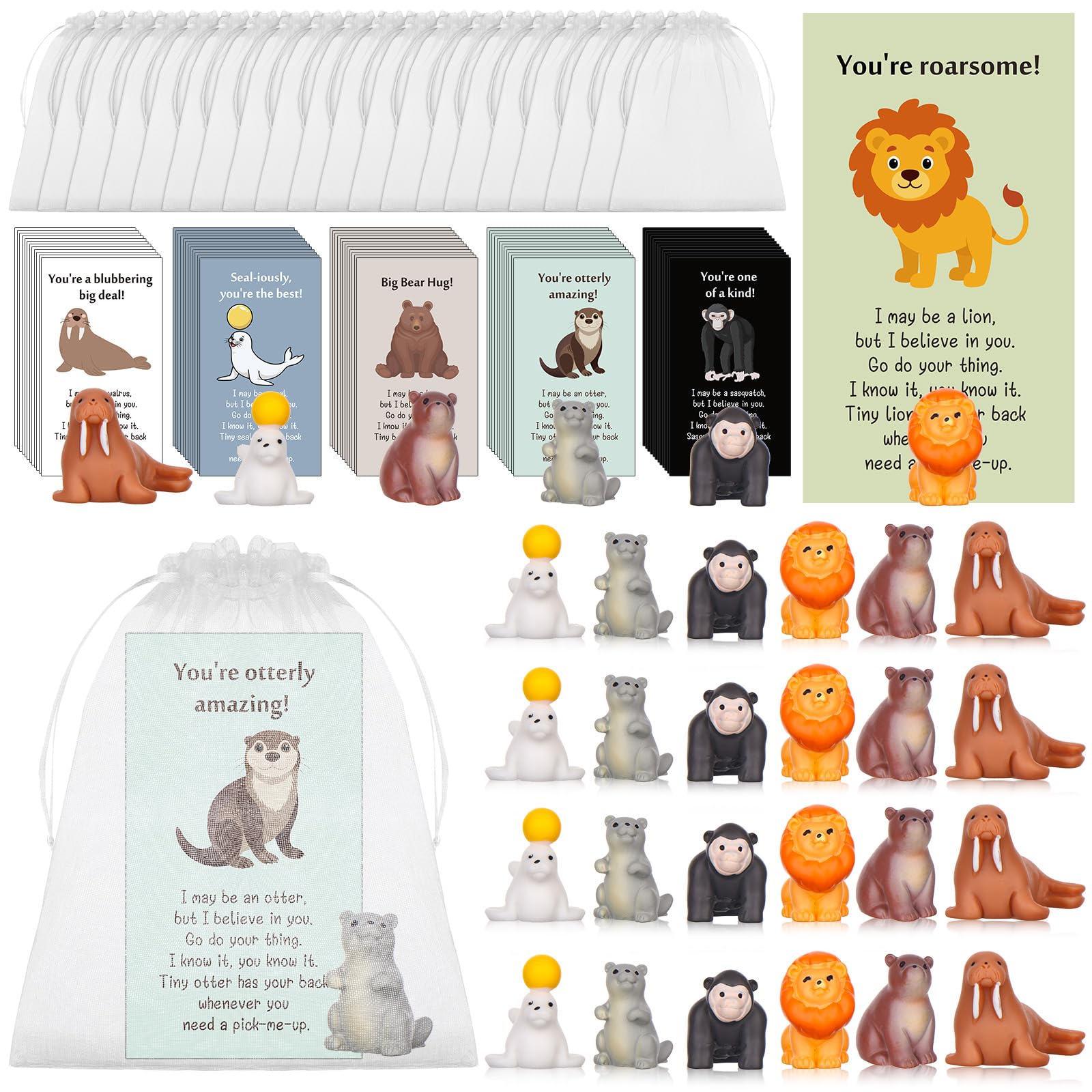 30 Sets Employee Appreciation Gift Bulk for Coworkers Thank You Staff Gifts Mixed Animal Resin Seal Sea lion Otter Lion Bear Gorilla Animal Pun Greeting Cards Inspirational Gifts for Teacher Office