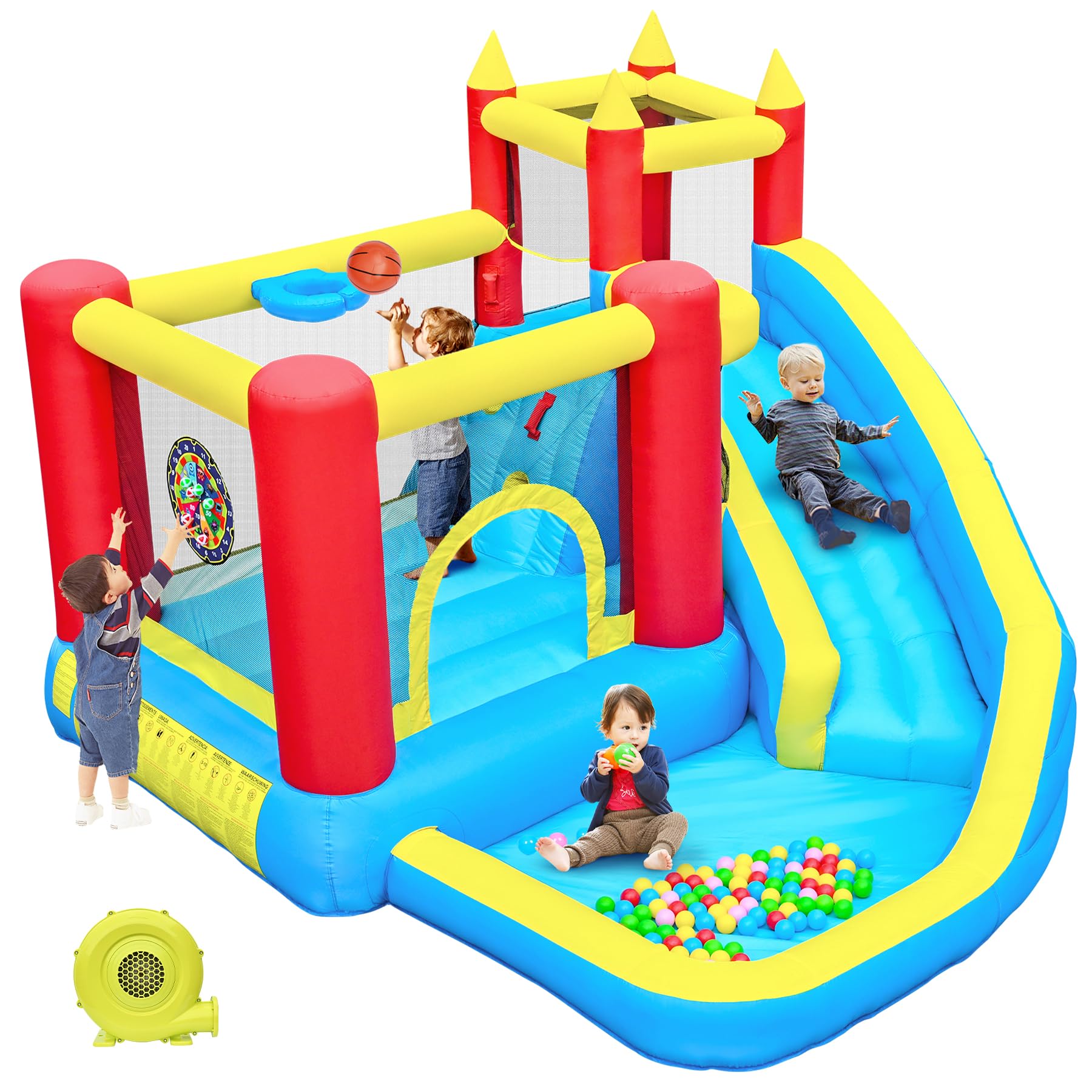 hüpfburg Kinder mit rutsche und kletterwand, hüpfburg gebläse inklusive, innen und außen hüpfmatratze für Kinder Bouncy Castle 3-10 Jahre 274 x 310 x 218 cm Outdoor hüpfburgen (Langrutsche)