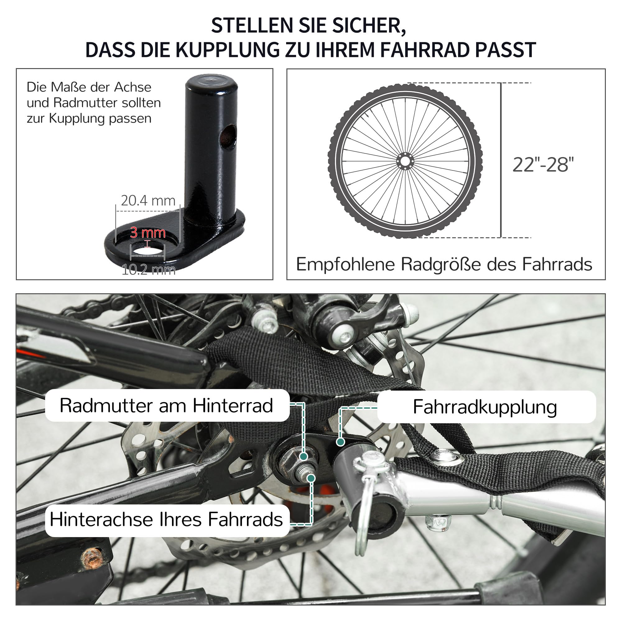 HOMCOM Fahrradanhänger Lastenanhänger Belastbarkeit max. 40 kg Transportanhänger Handwagen Lasten-Fahrradanhänger Weiß+Schwarz Stahl Oxford 140 x 77 x 65 cm