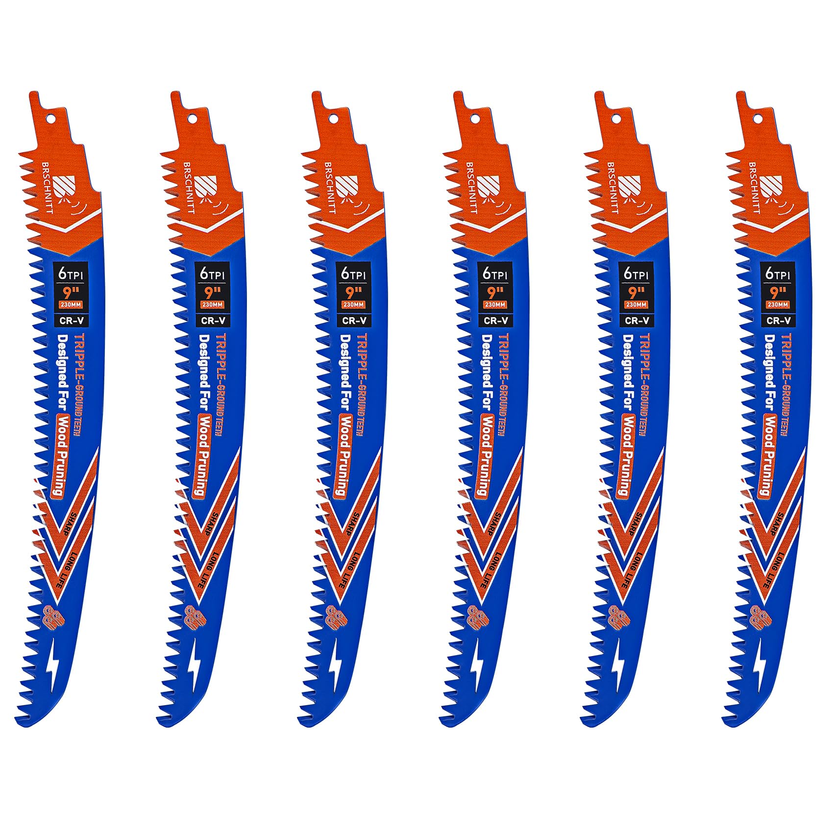 BRSCHNITT Japanese Teeth Reciprocating Saw Blades 230mm 6PCS - Curved Edge Wood Pruning Saw Blades 6TPI for Tree Trimming,Wood Cutting,Cr-V Sabre Sawzall Blades โ image 1