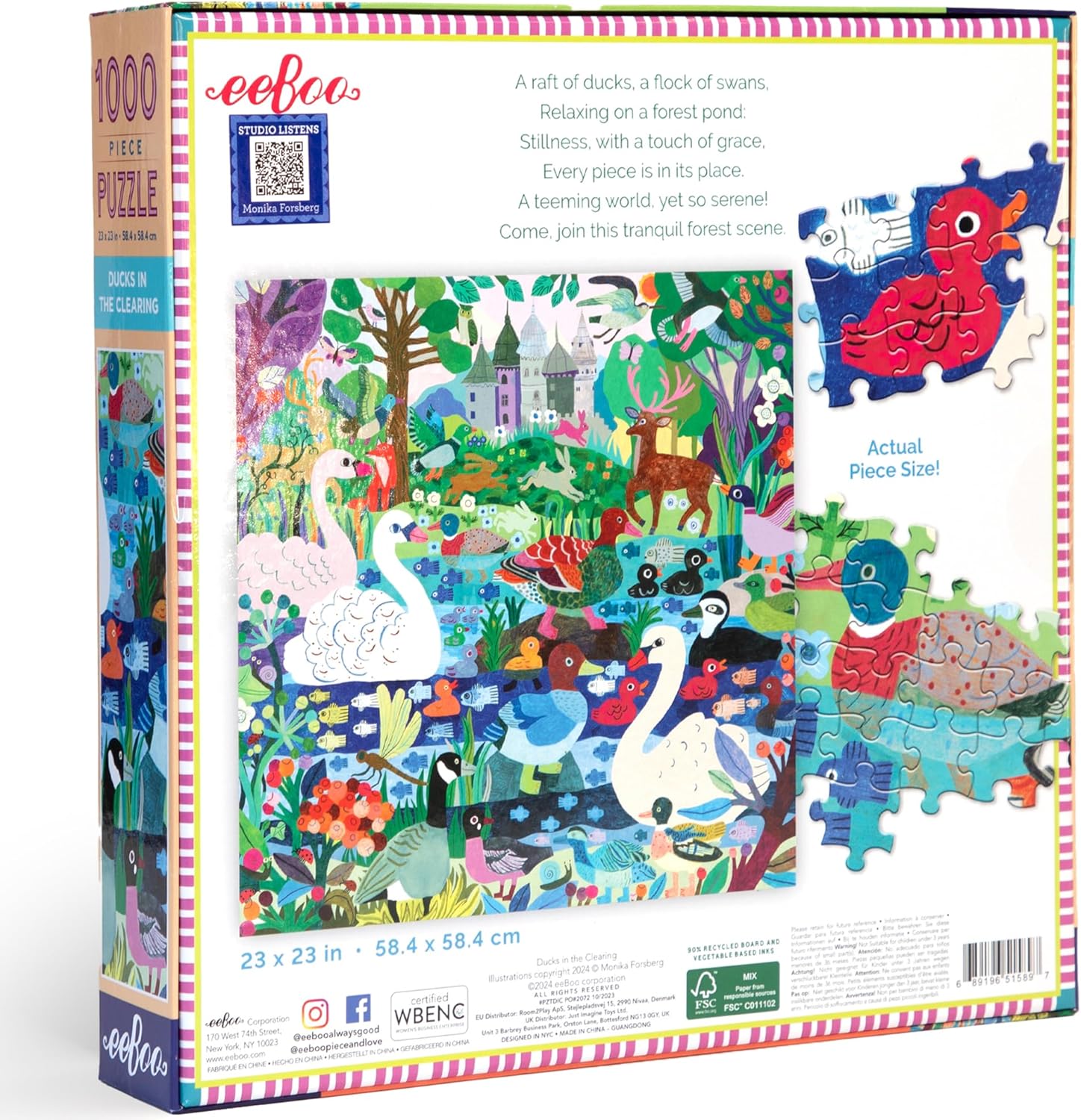 eeBoo Piece & Love: Ducks in The Clearing - 1000 Piece Puzzle - Adult Square Jigsaw, 23x23, Includes Image Reference Insert, Pieces