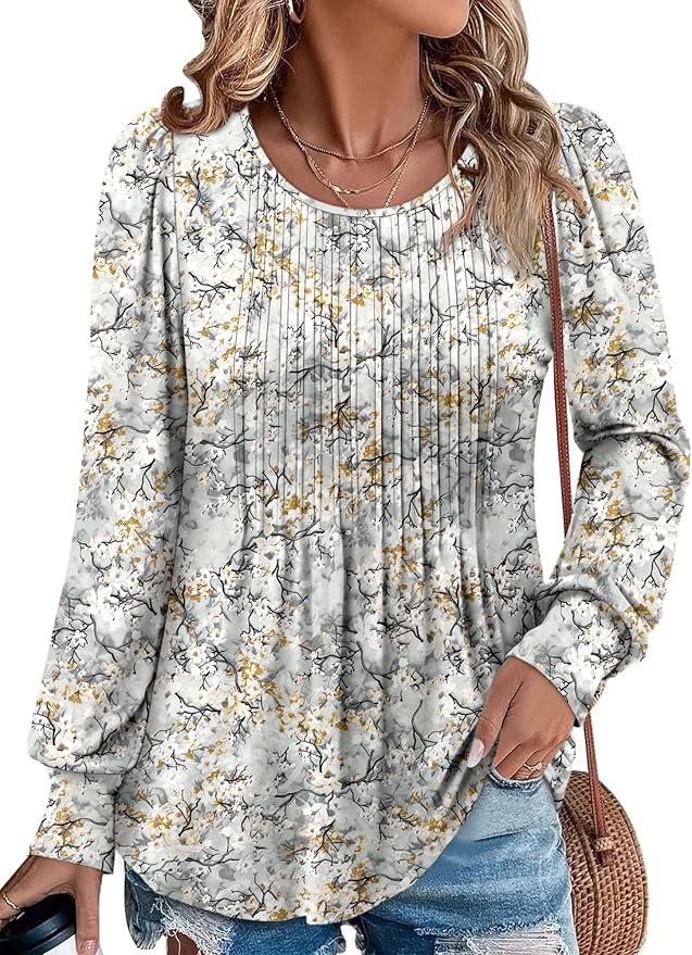 BETTE BOUTIK Long Sleeve Shirts for Women Fall Tops Dressy Blouses Crewneck Tunic Tops for Leggings S-3XL