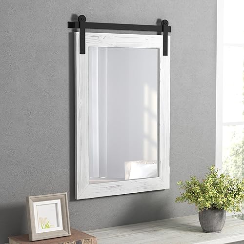 Miniatura 2 de COGOOD Espejo de baño rústico de 39 x 28 pulgadas para sala de estar, entrada, decoración de pared de tocador (blanco)