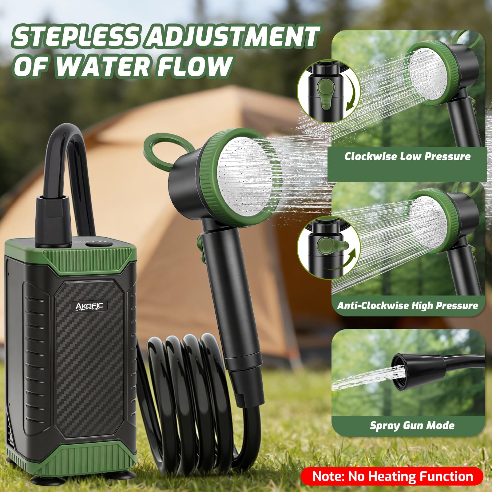 Douche Camping, Kit Douche Portable, 8000mAh Pompe Douche Électrique Rechargeable avec Afficheur Intelligent et Pomme de Douche, Douche de Exterieur pour Camping, Randonnée