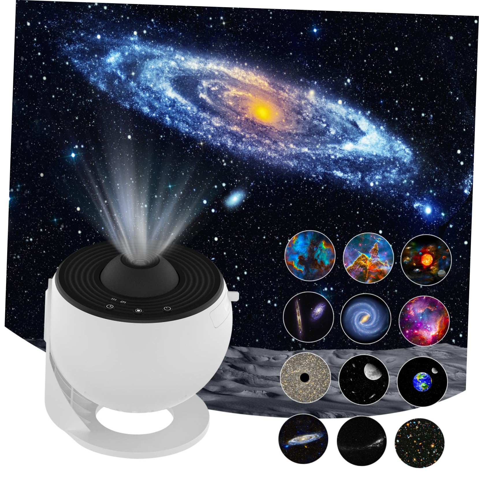 Uonlytech Proyector de Estrellas Espacial para Dormitorio, 12 Discos | Abs y PC Blanco, Giro 12 por Vuelta, Cable USB Incluido, Ruido Inferior a 30 Db