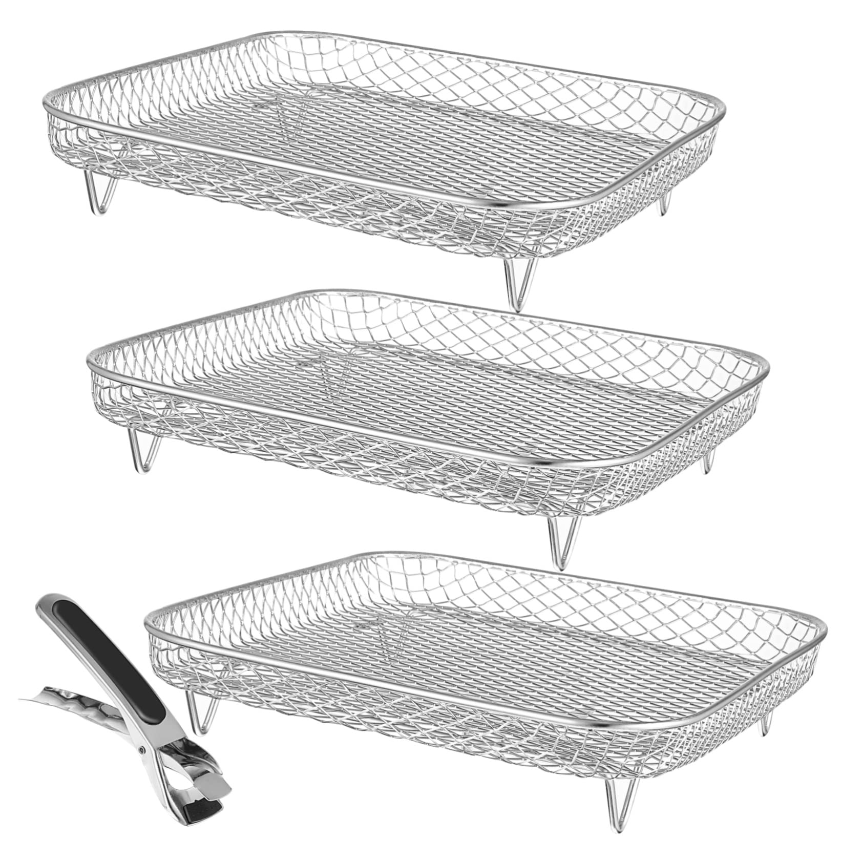 iplusmile 3 pezzi Racks Impilabili Acciaio Inossidabile per Friggitrice Ad Aria Accessori Multifunzionali per Disidratazione Carne Frutta e Design Strati per