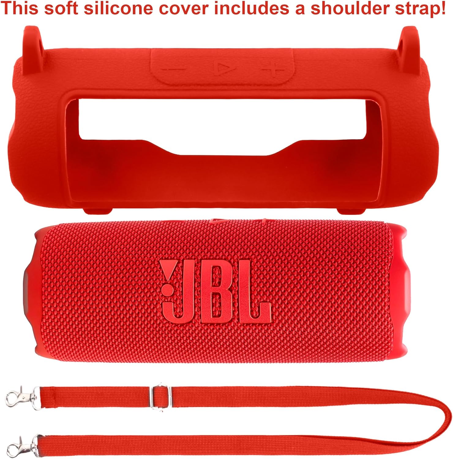 co2CREA Silicone Case for JBL Flip 7 Portable Waterproof Speaker, Portable Travel Soft Cover with Shoulder Strap, Protective Skin Case (Red Case Only) - Image 2
