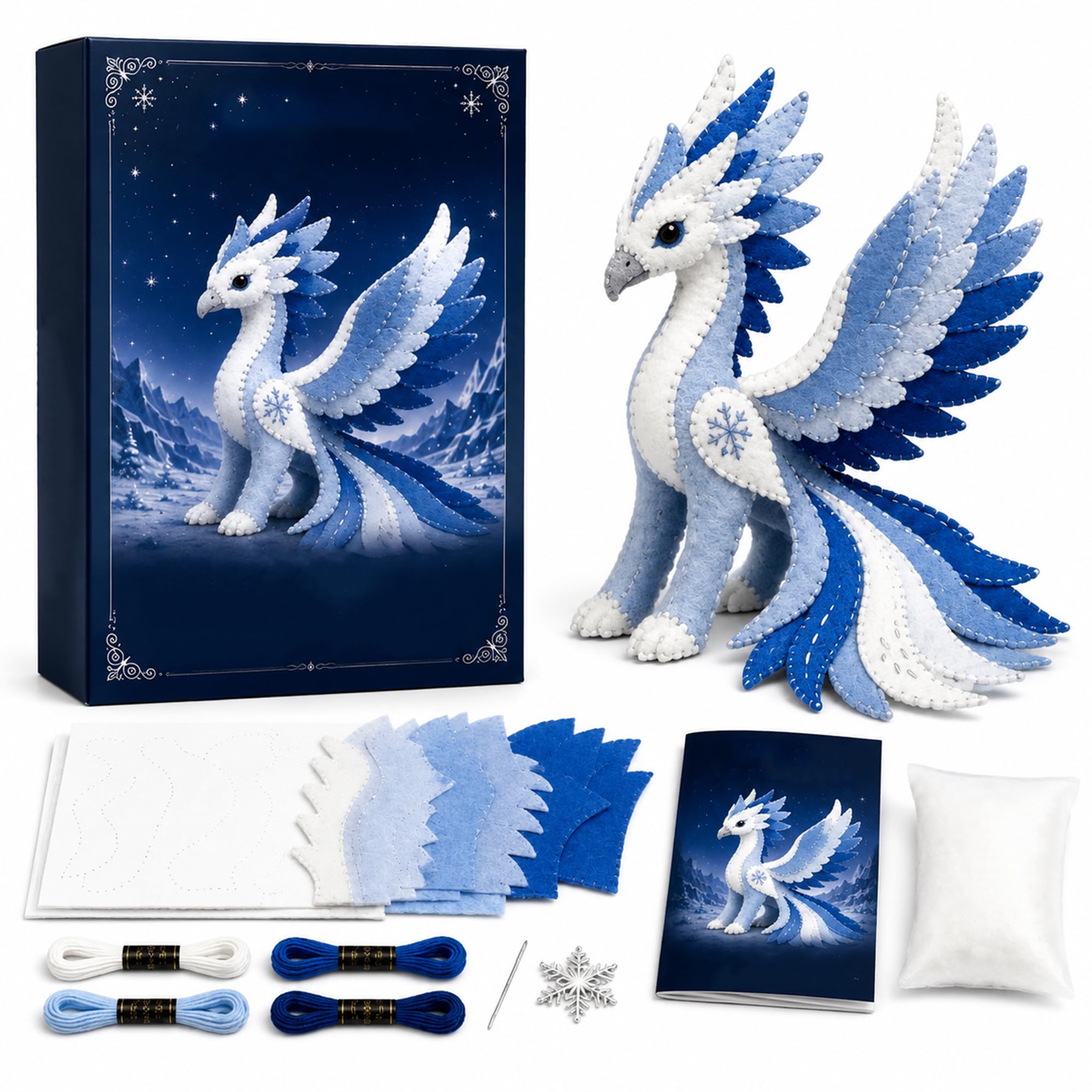 Arctic Winter Guardians DIY Patchwork Kit, 3D Stuffed Animals Mythical Creature, Felt Animal Sewing Kit for Beginners, Pre-Cut Handmade Craft Kit for Home Decor & Creative Gift (*D)
