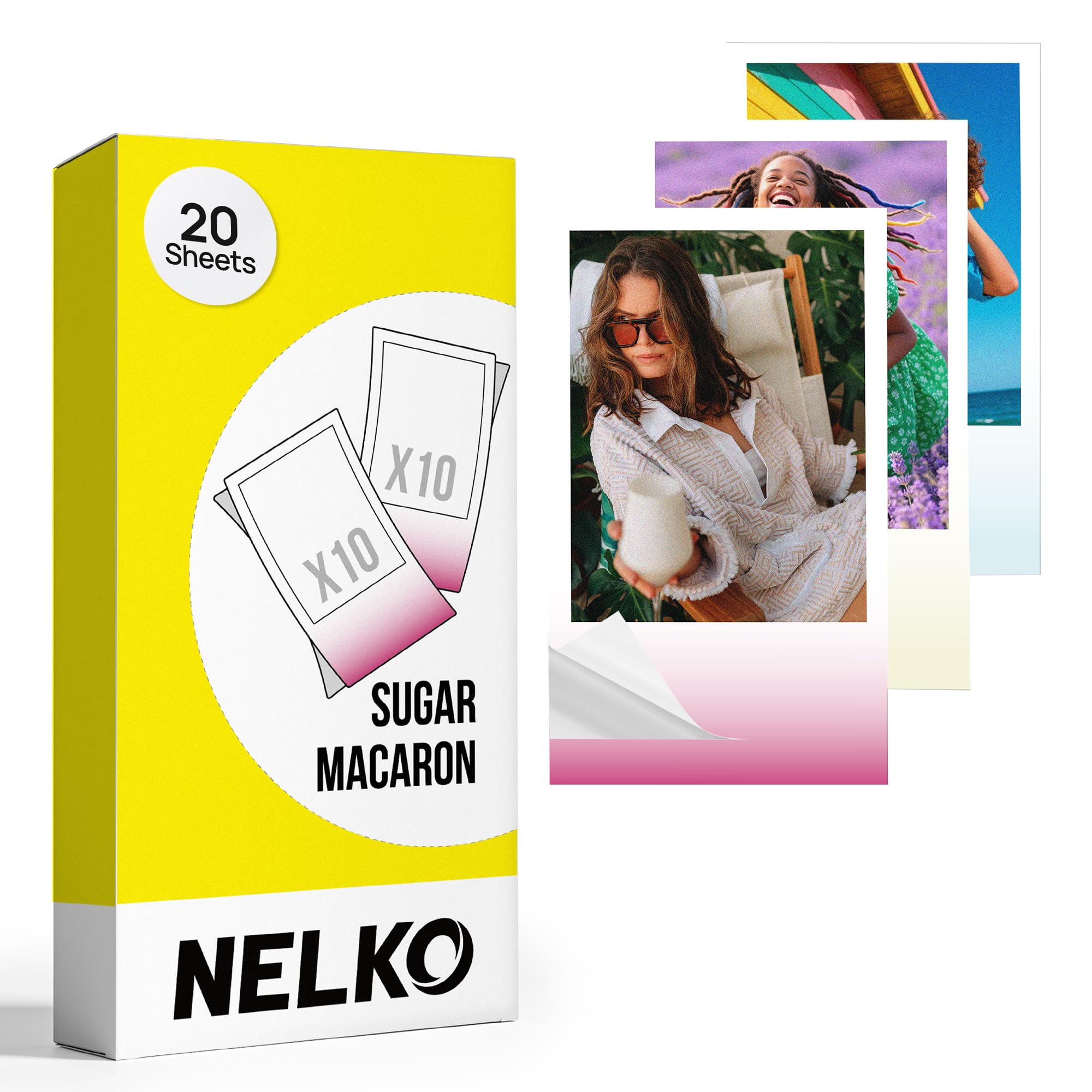Sticky Back Photo Paper, Compatible with Nelko PP01 Pocket Photo Printer, 2 Pack, 10 Tear Off Sheets per Pack, Macaron Colors Design, Pocket Size 52.3 x 90mm