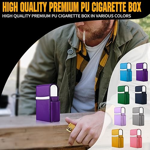 Miniatura 130 de Caja de cigarrillos deslizante de piel sintética con soporte para encendedor y trabilla para cinturón para hombres y mujeres, unisex A