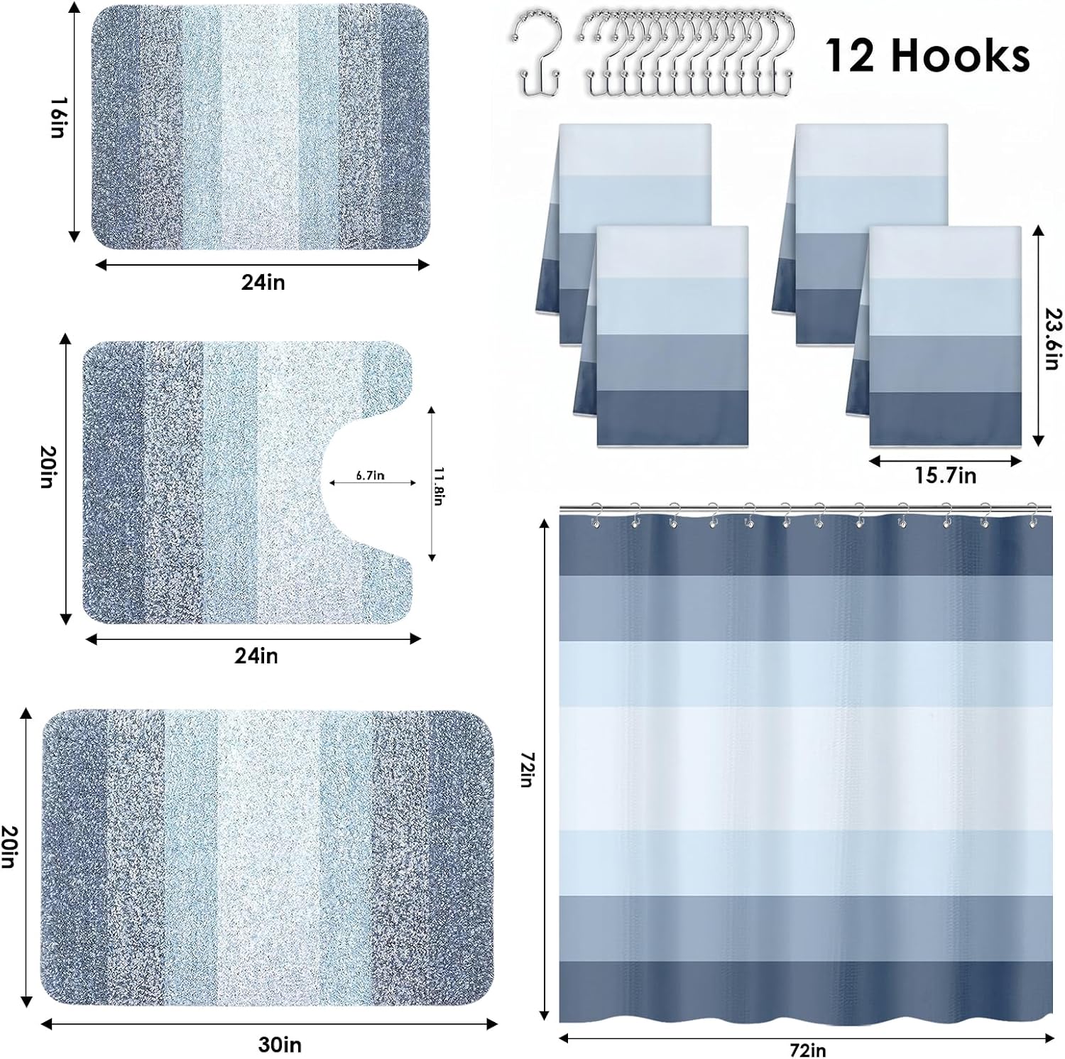 Britimes Bathroom Sets with Shower Curtain and Rugs Set of 8 Coastal