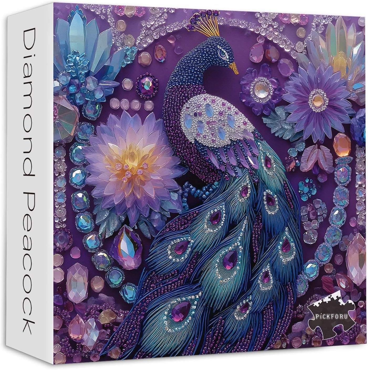 PICKFORU Peacock Puzzles for Adults 1000 Pieces, Purple Diamond Bird Jigsaw Puzzles Flower, Hard Unique Animal Feather Puzzle