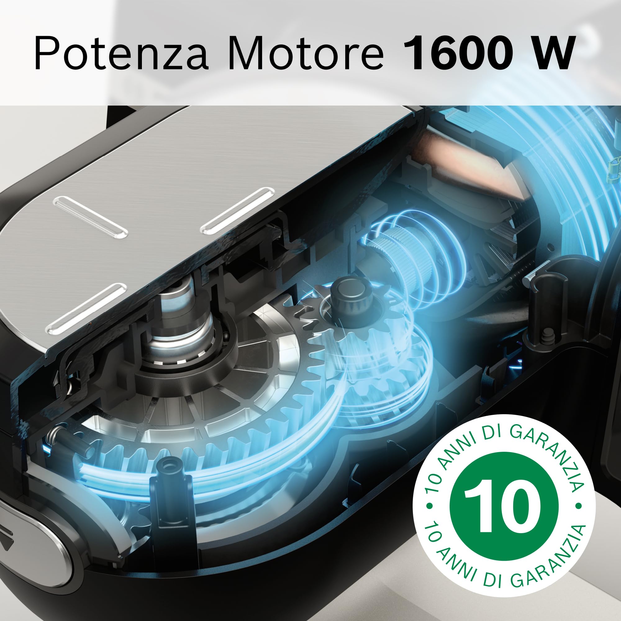 Bosch Serie 6 Planetaria MUMS6EW22, Potente Motore da 1600 W, Ciotola XXL da 5.5 L in Acciaio Inox, Frusta e Ganci, Dischi Vari, Frullatore, Accessori Inclusi Lavabili in Lavastoviglie, Bianco