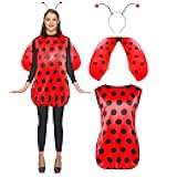 Ladybug Costume Women, Adult Halloween Costume with Ladybug Wing