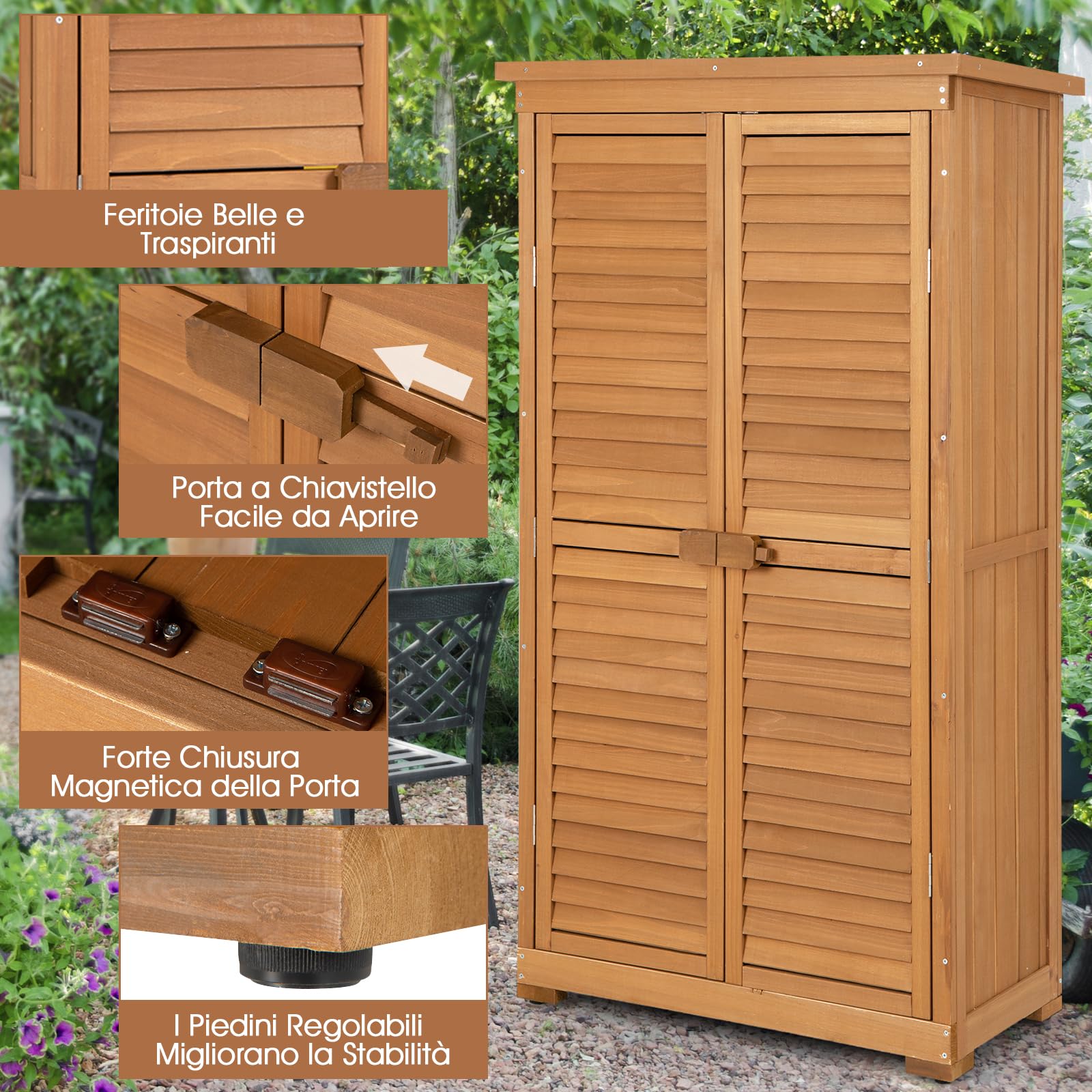 COSTWAY Capanni da Esterno, Armadio da Giardino in Legno Massiccio con 3 Ripiani Rimovibili, Tetto Impermeabile in Asfalto, Piedini Regolabili, Ripostiglio per Giardino, Terrazza e Cortile