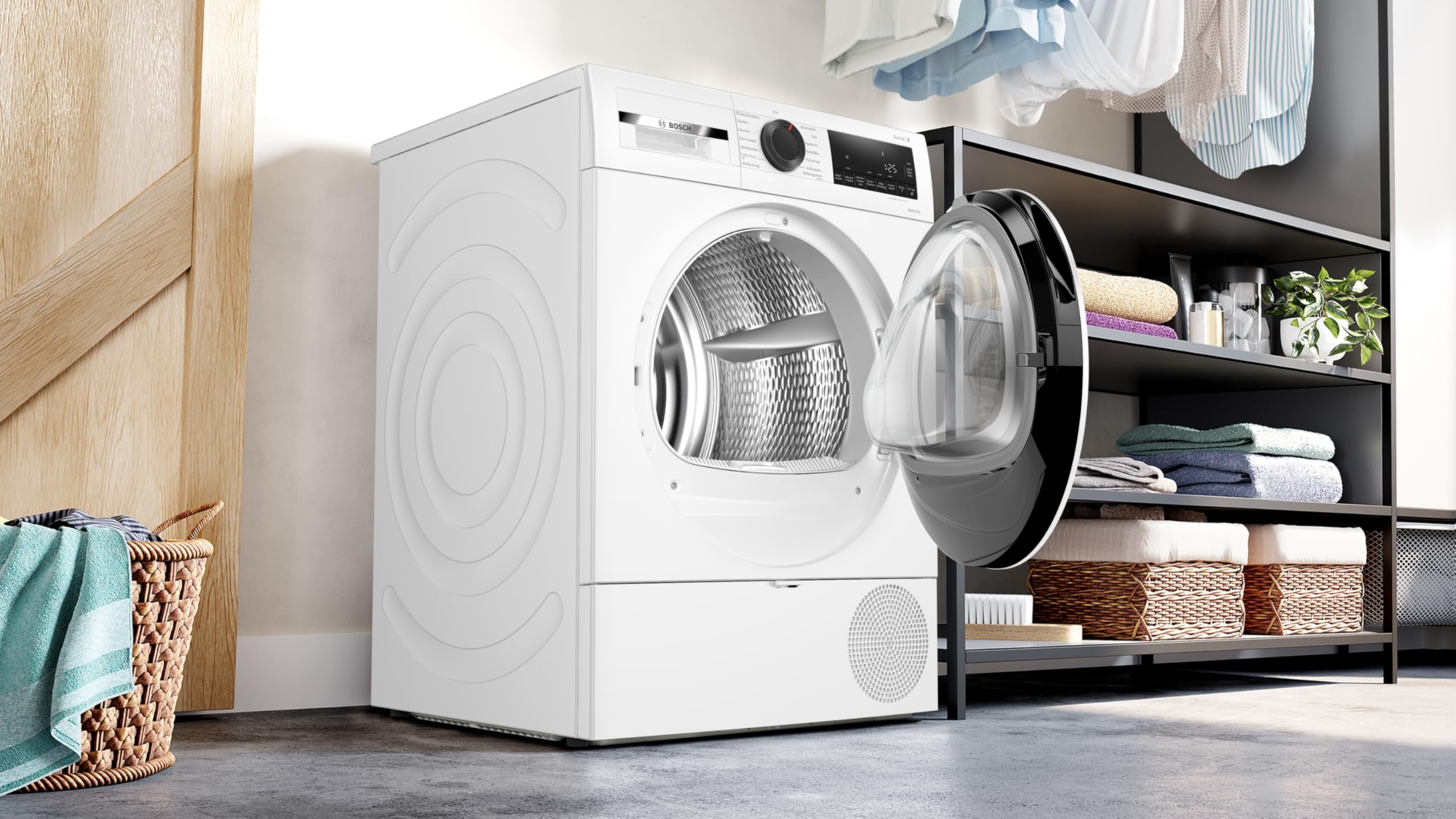Bosch Secador de bomba de calor WQG241001, serie 6, 9 kg, Autodry, secado rápido 40, función de reposición, sistema de secado sensible, media carga, diseño antivibración, 63 dB, control táctil