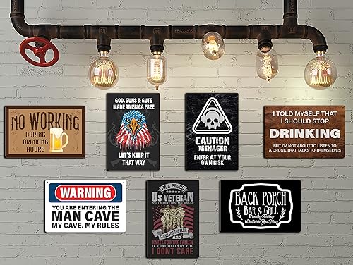 Miniatura 3 de JP's Parcels Letreros de hojalata para decoración de pared para el hogar, letrero de metal de 12 x 8 pulgadas. Precaución Adolescente Enter at Your