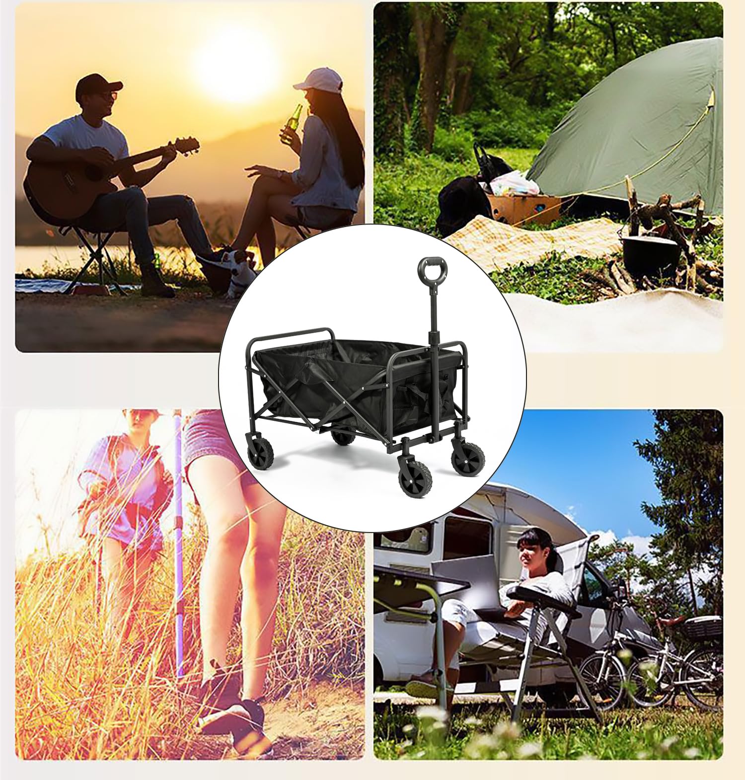 Carrito Plegable de Carga con Ruedas, Carro de Transporte Compacto y Ligero, Ideal para Compras, Playa,Jardín y Camping, Manillar Ajustable y Gran Capacidad, Fácil de Guardar (Ruedas estrechas)