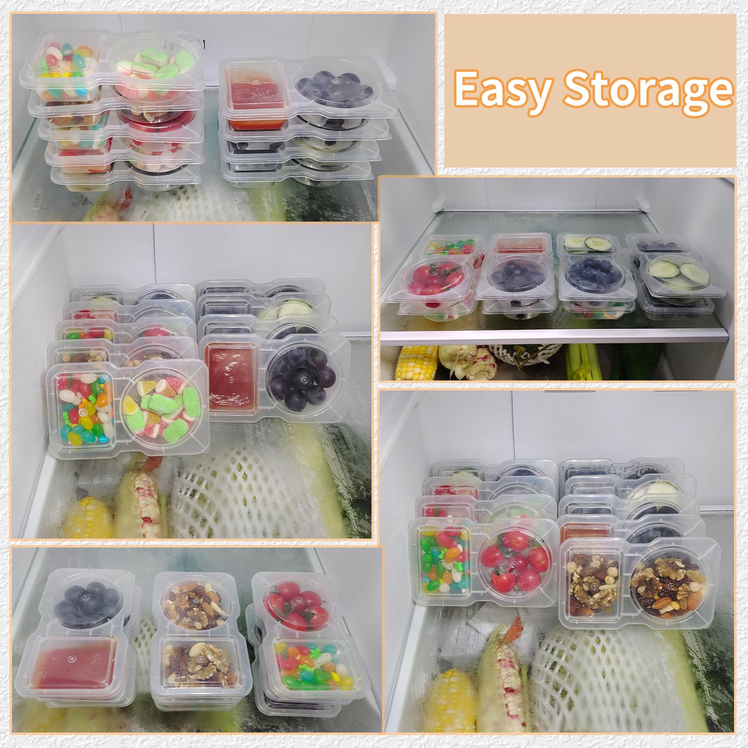 Set di 20 contenitori per snack con coperchio, contenitori per snack, a doppio scomparto, in plastica, per salse, insalata, snack, viaggi e condimenti da asporto